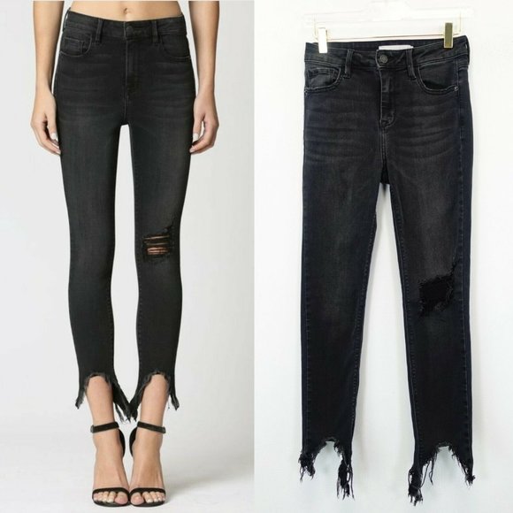 Hidden Denim - HIDDEN Women Washed Black Denim Skinny Jeans 26 Slim Frayed Distressed Mid Rise